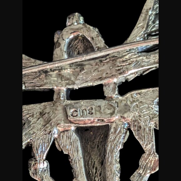 Vintage Ciner Signed Large Silver Tone Dragon Fly Brooch 3.75" - Picture 6 of 8